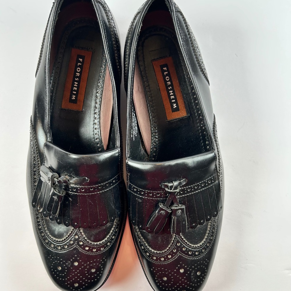 Florsheim Mens Black Leather Tassel Kiltie Wingtip Loafer Dress Shoes Size 9.5 D - Picture 4 of 8